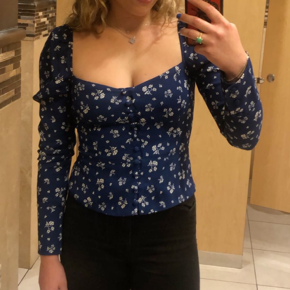 Reformation blue floral top.